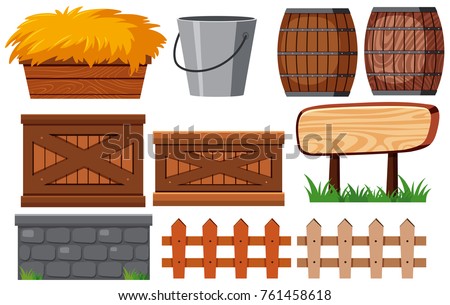 Gardening set with fences and hay illustration