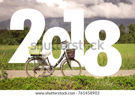 2018 Happy New Year text be hide the bicycle in picture, collage of picture from my gallery, vintage landscape 