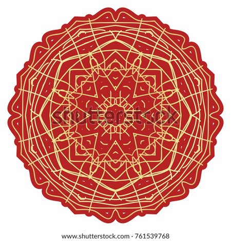 Red, Gold color round mandala ornament. Element for fashion design. Vector illustration