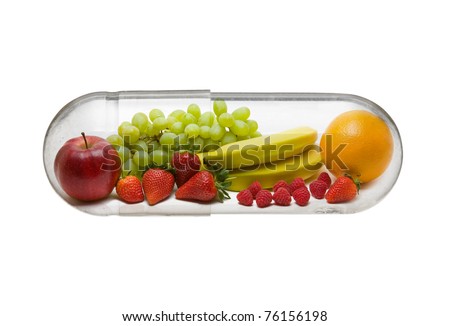 Different fruit in capsule - healthy diet concept Royalty-Free Stock Photo #76156198
