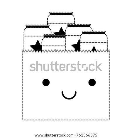 kawaii paper bag with canned beers in black dotted silhouette