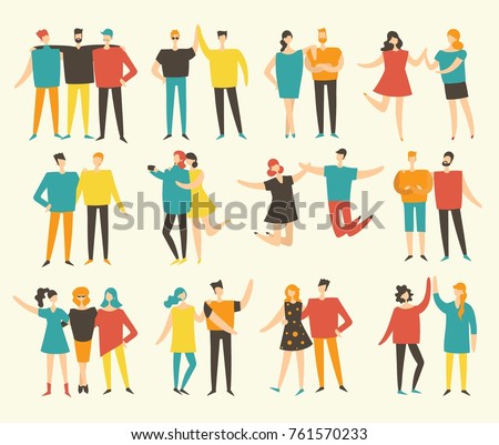 Vector illustration in a flat style of group of happy fashion people - best friends forever