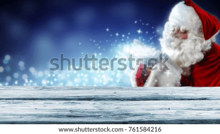 Santa claus and desk of free space 