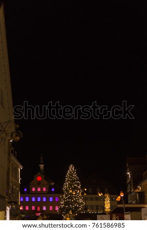 Christmas fair  with christmas decoration on a marketplace in november south german historical city near munich and stuttgart
