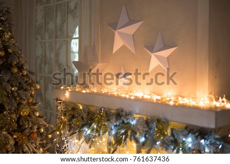 Romantic Christmas background with lights and stars
