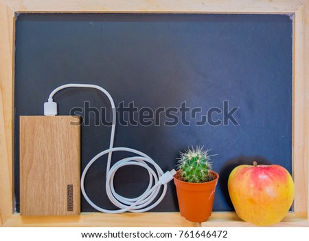Pictures of banana fruit and blackboard