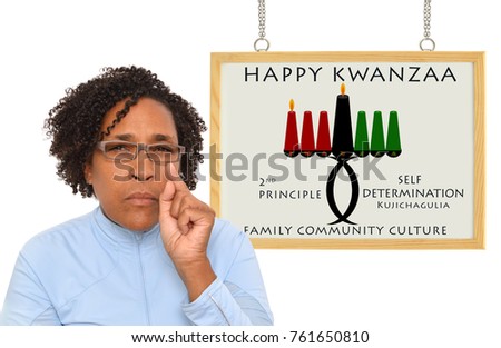 Happy Kwanzaa 2nd Principle (Self Determination / Kujichagulia) Family Community Culture Woman pointing white board