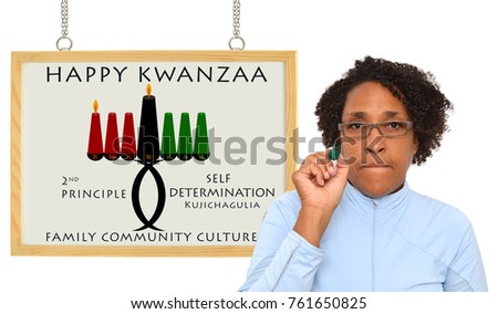 Happy Kwanzaa 2nd Principle (Self Determination / Kujichagulia) Family Community Culture Woman with green felt tip marker white board