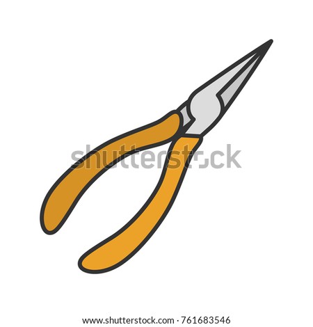 Pointed pliers color icon. Isolated raster illustration