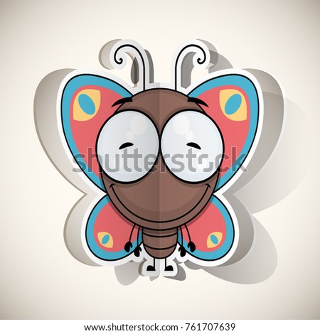 Cartoon butterfly character cut out from paper. Vector collection.