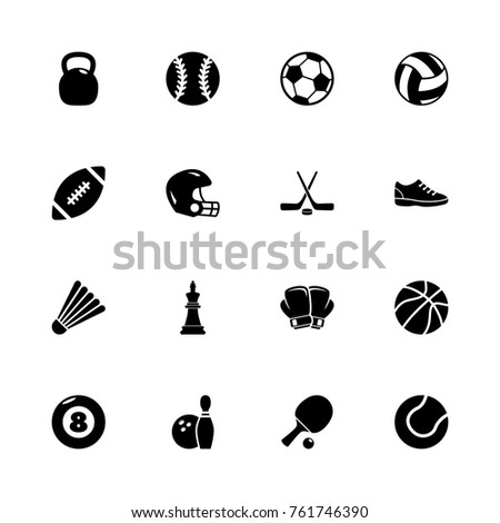Sport Equipment icons - Expand to any size - Change to any colour. Flat Vector Icons - Black Illustration on White Background.