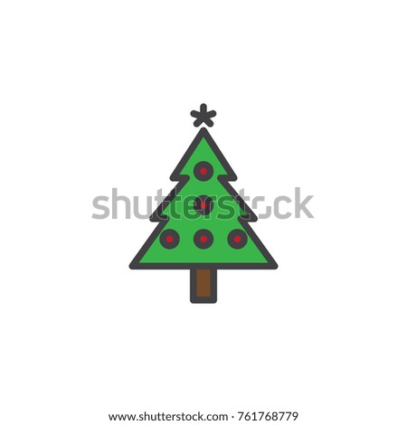 Merry christmas pine tree filled outline icon, line vector sign, linear colorful pictogram isolated on white. xmas tree with star symbol, logo illustration. Pixel perfect vector graphics