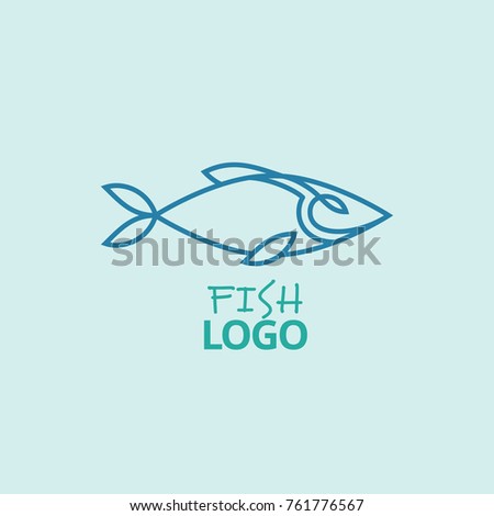 Minimalist Vector Logo of Blue Fish. Symbol for Seafood Restaurants, Fishing Markets or Asian Street Foods.