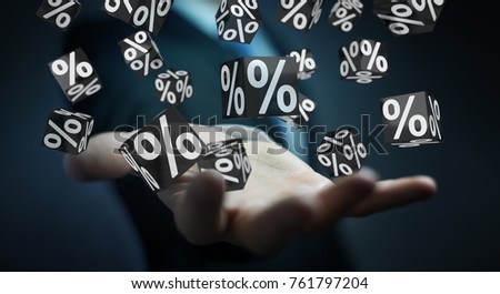 Businessman on blurred background enjoying black Friday sales 3D rendering