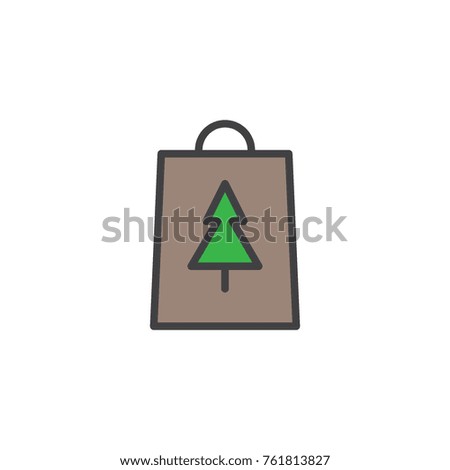 Christmas shopping bag filled outline icon, line vector sign, linear colorful pictogram isolated on white. Symbol, logo illustration. Pixel perfect vector graphics