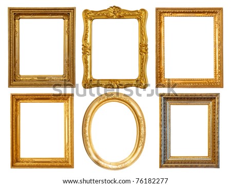 Set of few Luxury gilded frames. Isolated over white background with clipping path