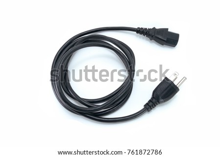Black power cable roll up isolated on white background Royalty-Free Stock Photo #761872786