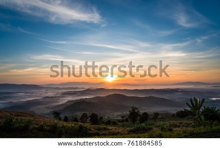 The beauty of the morning sunrise and fog and clouds , use for nature background.