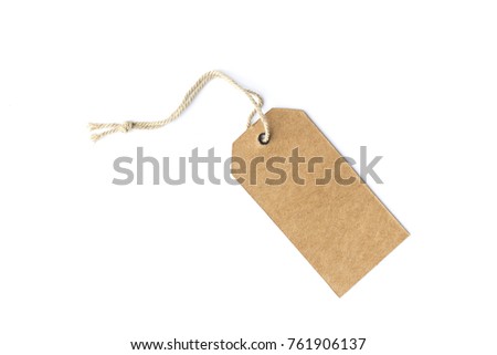 brown cardboard price tag or label with thread isolated white background.