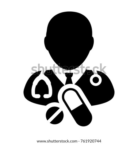 Medical Icon Vector Male Doctor with Pill and Tablet Medicines for Medical Treatment and Consultation Physician Avatar With Stethoscope Symbol in Glyph Pictogram illustration