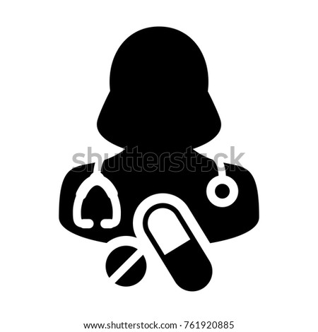 Medical Icon Vector Female Doctor with Pill and Tablet Medicines for Medical Treatment and Consultation Physician Avatar With Stethoscope Symbol in Glyph Pictogram illustration
