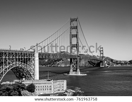 Golden Gate bridge in black and white, SA Francisco, California, USA