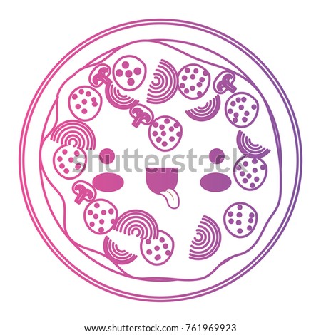 kawaii pizza in degraded magenta to purple color contour