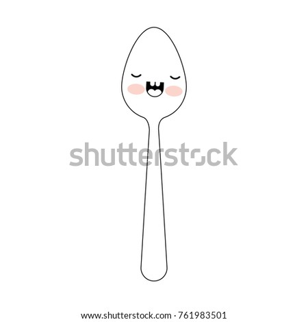 kawaii spoon in monochrome silhouette on white background