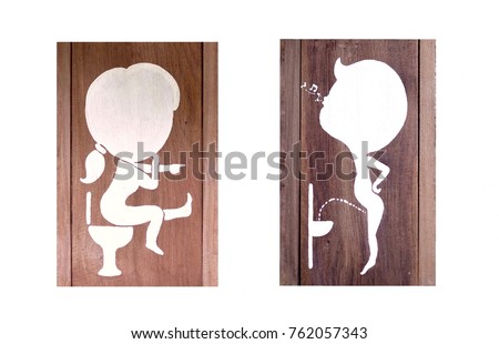 Men and Women wooden toilet sign on white background.