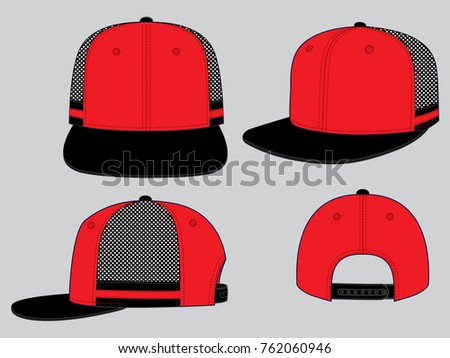 Sport Hip Hop Cap Design Red/Black With Mesh Black, Single Line In Side Vector, Snap Back Strap.