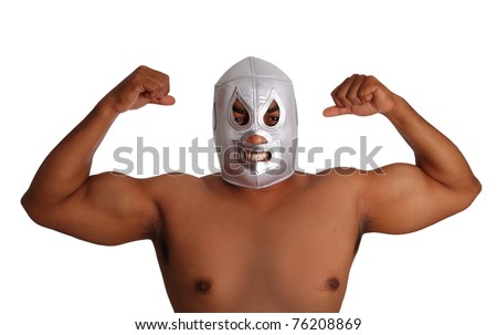 mexican wrestling mask silver fighter gesture isolated on white background