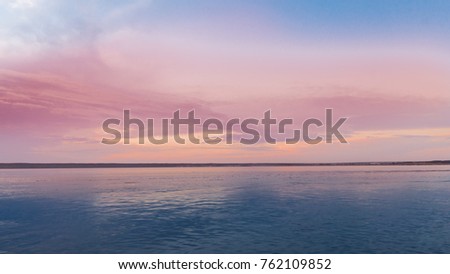 Sunset and dusk over the Volga River, Russia