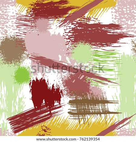 Splash Brush strokes Seamless pattern. Brushed Painted Abstract Background. Blobs and daubs, watercolor blots and blotches. Endlessly repeating dabs, ink smear smudges and stains. Vector illustration.