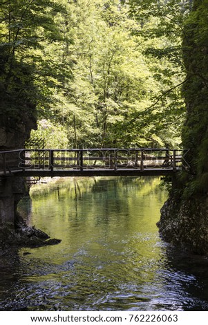 The famous Vintgar gorge Canyon with wooden pats near Bled, Triglav Nationalpark