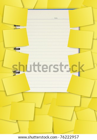 blank spiral book with yellow note paper