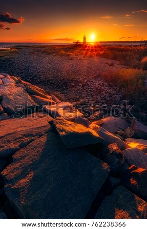 Sunset on Fayerweather Island in Bridgeport, Connecticut, USA. Royalty-Free Stock Photo #762238366