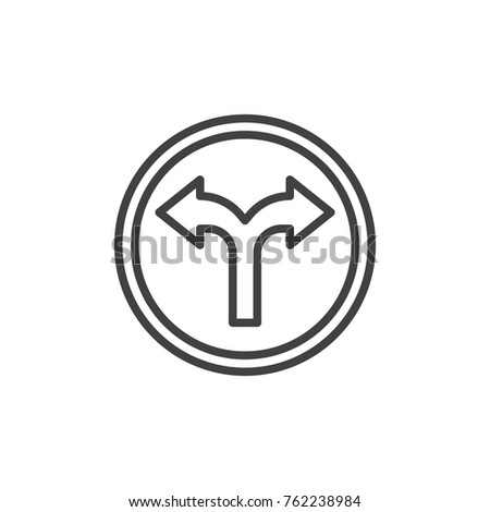 Crossroads spliting in two ways line icon, outline vector sign, linear style pictogram isolated on white. Fork junction traffic sign symbol, logo illustration. Editable stroke