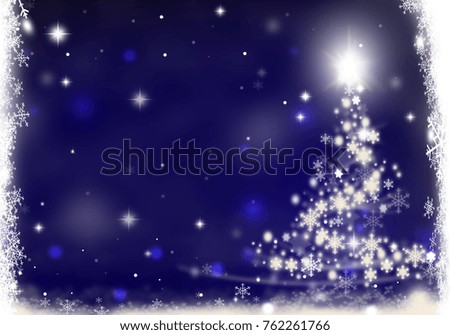 Christmas tree lights formed from stars background blue snow illustration
