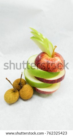 fruits vegetables closeup apples sliced art design green red isolated