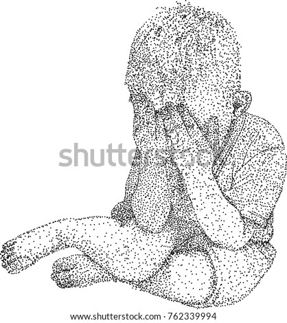 Silhouette vector of Very sad little boy sitting alone on white background,