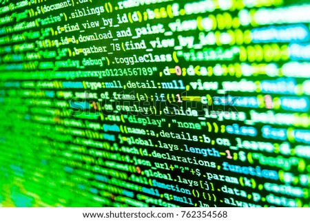 Programmer occupation job. IT coding on monitor screen. Internet security hacker prevention. Programmer developer screen. Script procedure creating. Digital technology on display. 
