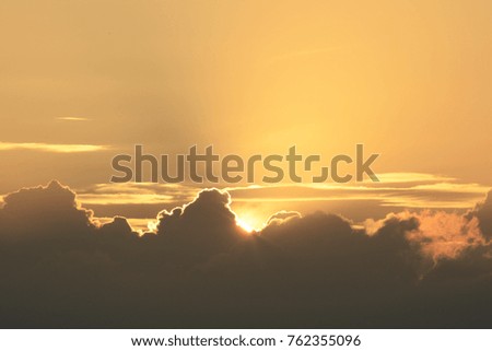scenery of indonesia asia Yellow Sky with sun light bright at sunrise and sunset with cloud 