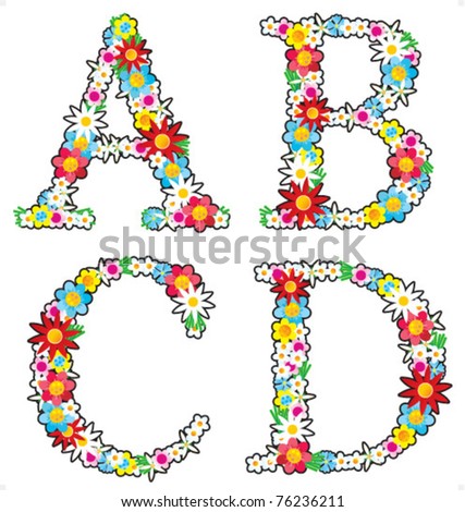 Floral alphabet vector set, letters A - D, isolated on white background ( for high res JPEG or TIFF see image 76236214 )