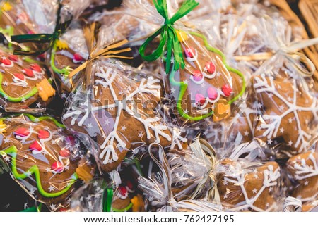 One of the most traditional sweet treats which are gingerbread pictured at the Christmas Market in Cracow, Poland. They can be found in different sizes and icing.