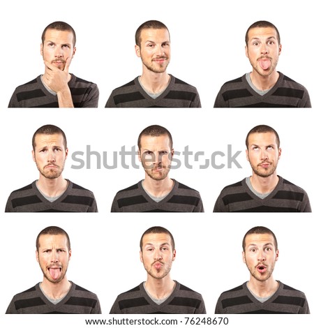 young man face expressions composite isolated on white background Royalty-Free Stock Photo #76248670
