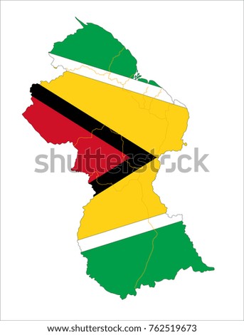 Map Of Guyana With Flag Isolated On White Background.