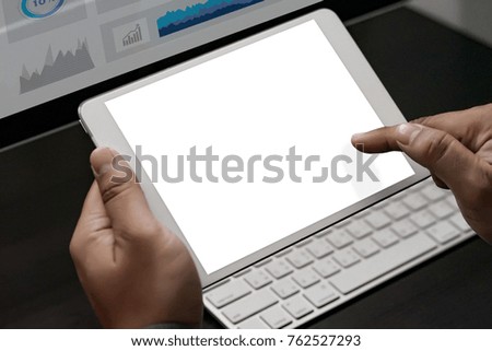 Closeup view  business team working  use Tablet pc using digital to connecting  touching screen