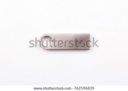 Silver usb flash drive, flash card isolated on white background 