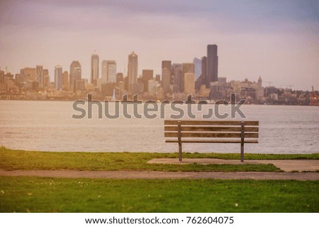 panorama of seattle and bench