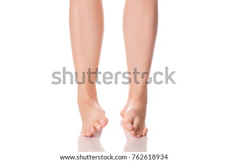 Female feet heel beauty medecine on a white background isolation